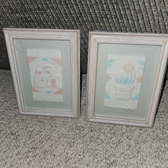 Vintage Figi Graphics hand cast paper set of 2 southwestern theme framed artwork - Picture 5 of 12
